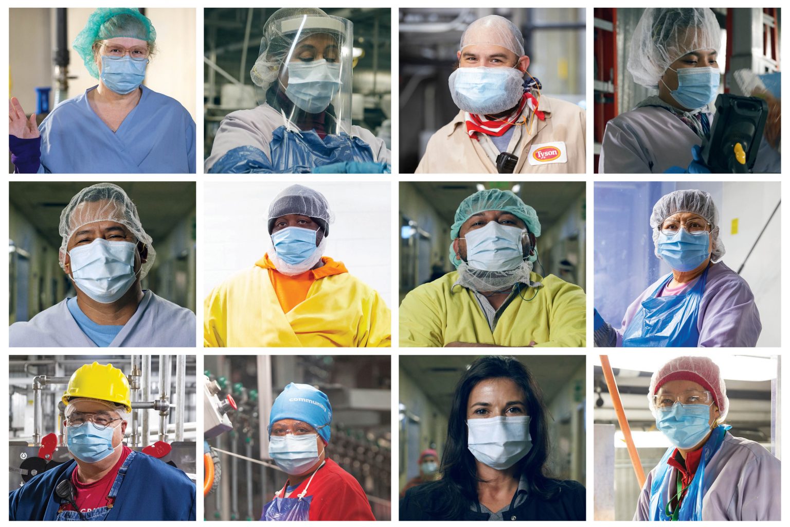 A compilation photo of Team members wearing masks for Covid