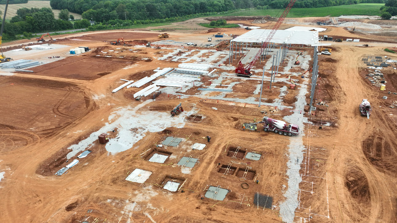 A photo of construction taking place at the Bowling Green bacon facility.