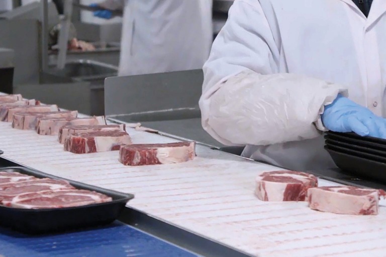 Improving Food Safety Is a Top Priority for Tyson Foods This is a photo of food on a conveyor belt.