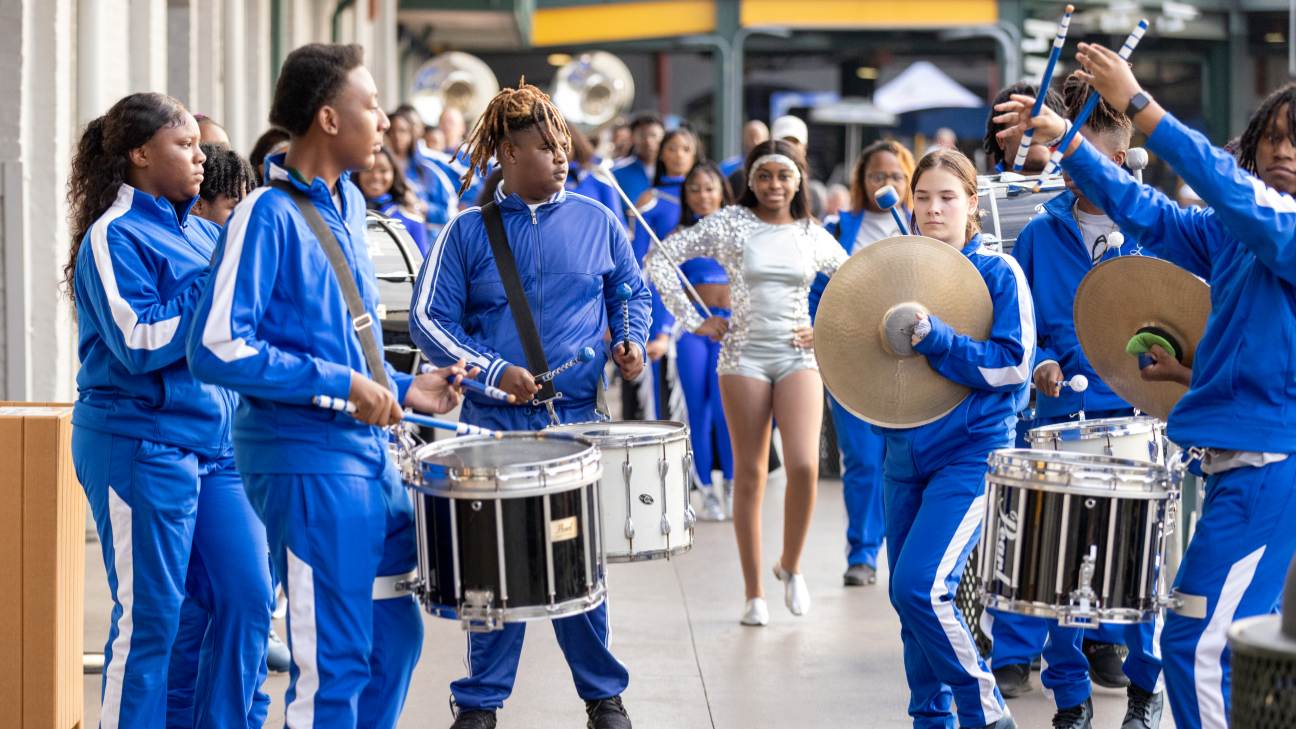 This is an image of a marching band playing.