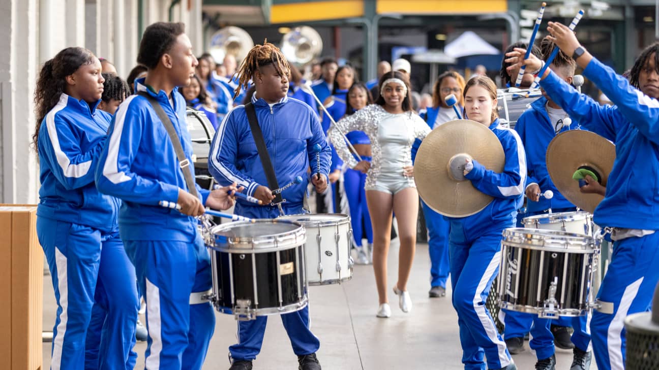 This is an image of a marching band playing.