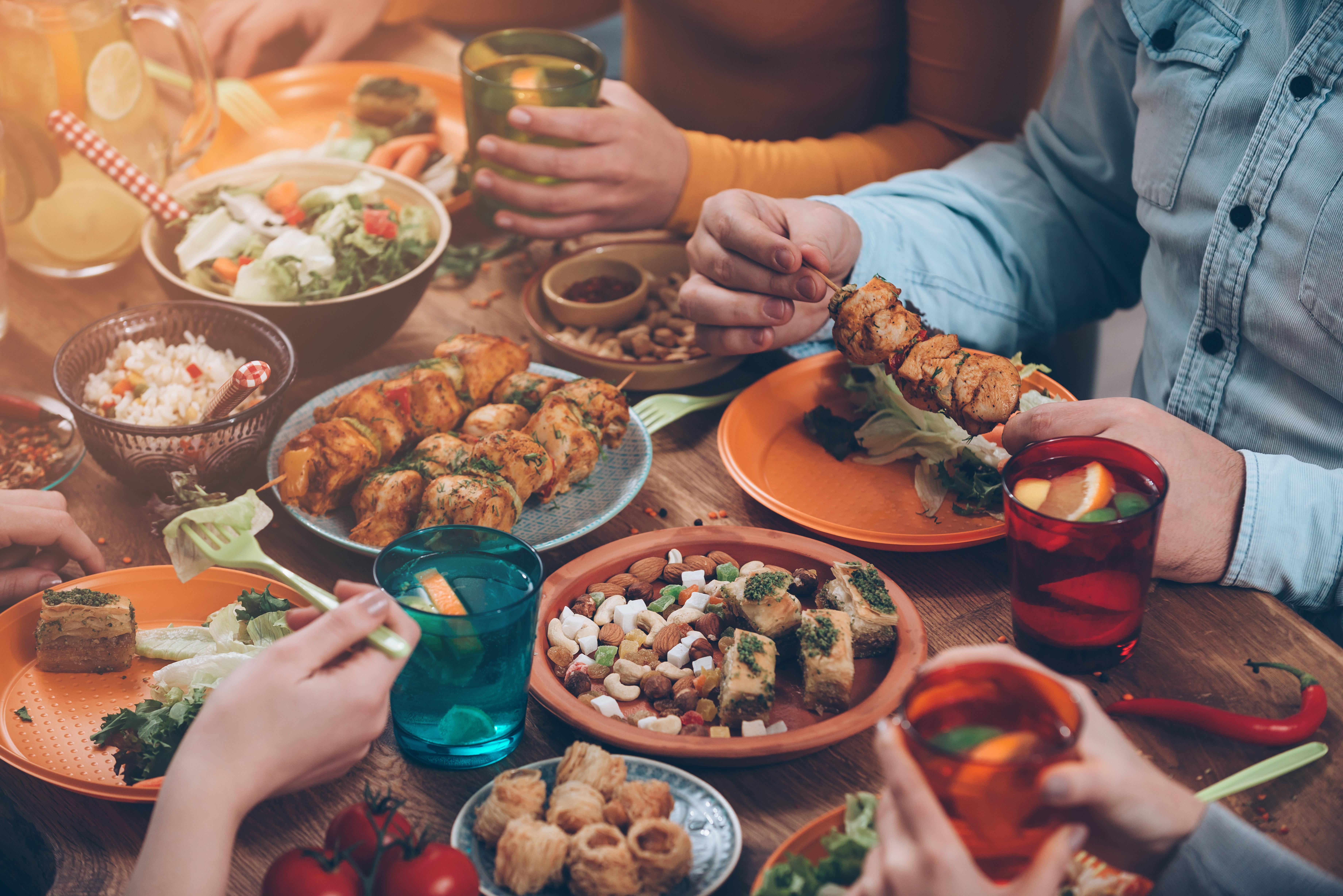 People eating together at a table