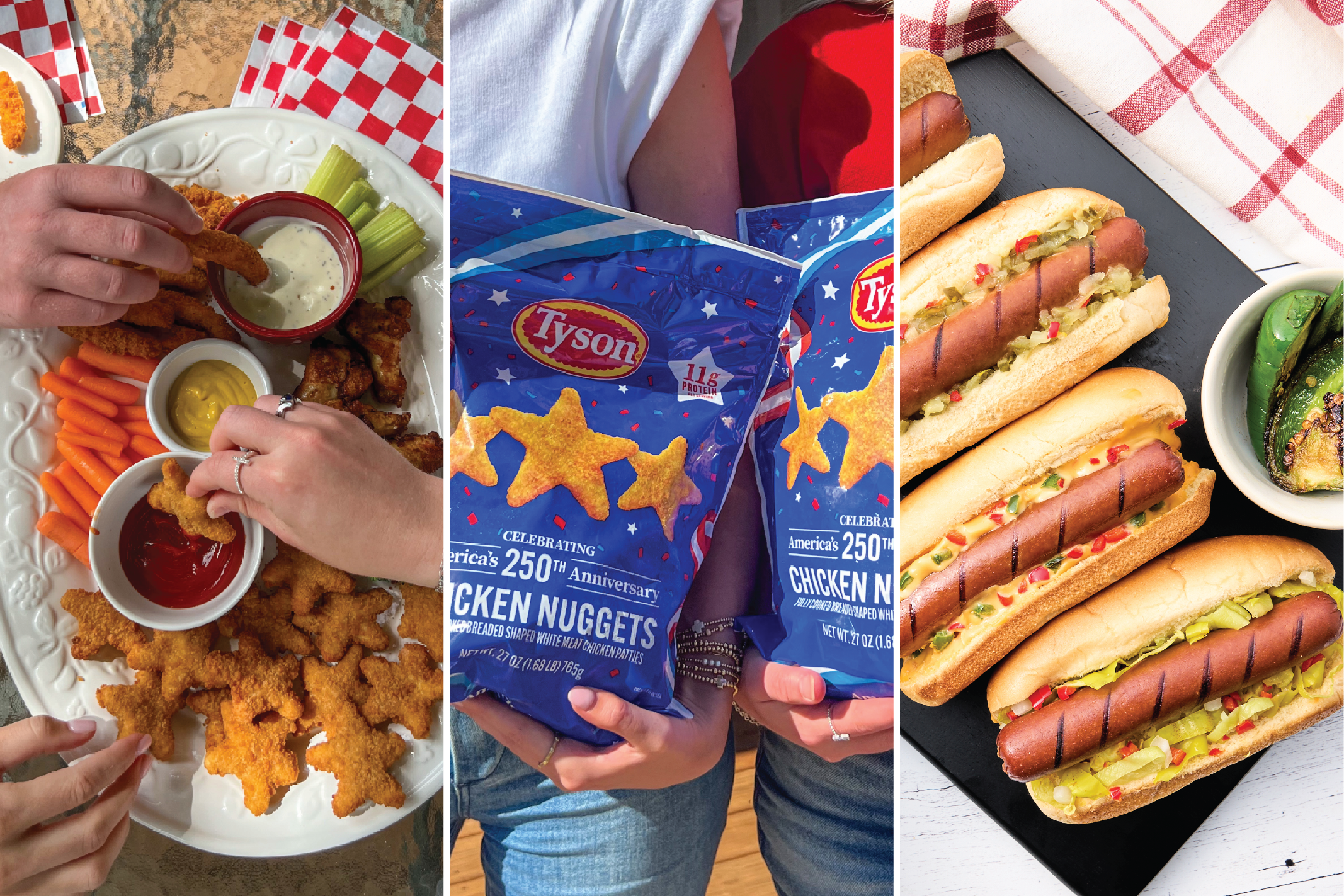 America 250 chicken nuggets and jalapeno hot dogs