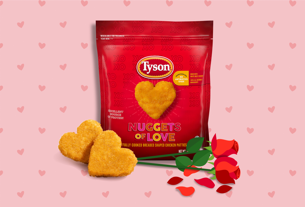 This is a photo of a package of Tyson Nuggets of Love.