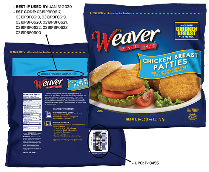 Weaver® Fully Cooked Chicken Breast Patties with Rib Meat